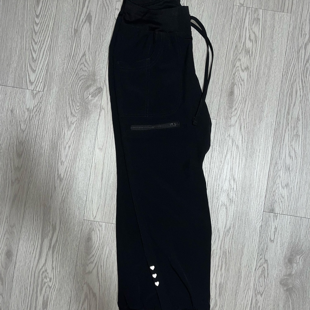 Black Jogger Scrub Pants with Heart Accents